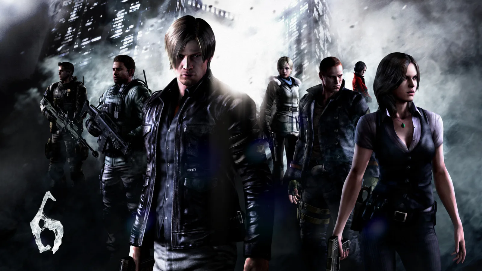 The Resident Evil 6 cast: Chris, Piers, Leon, Sherry, Jake, Ada, and Helena