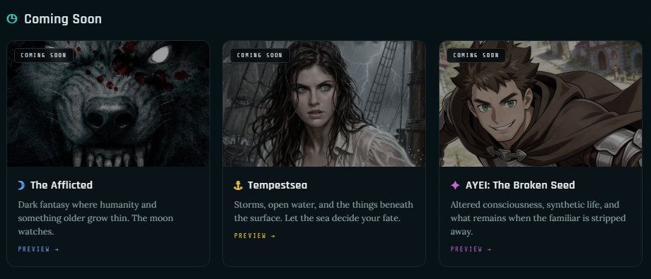 Coming soon to MarrowMyth — The Afflicted, Tempestsea, AYEI, and Where the Wind Lives