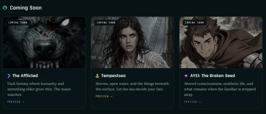 Coming soon to MarrowMyth — The Afflicted, Tempestsea, AYEI, and Where the Wind Lives